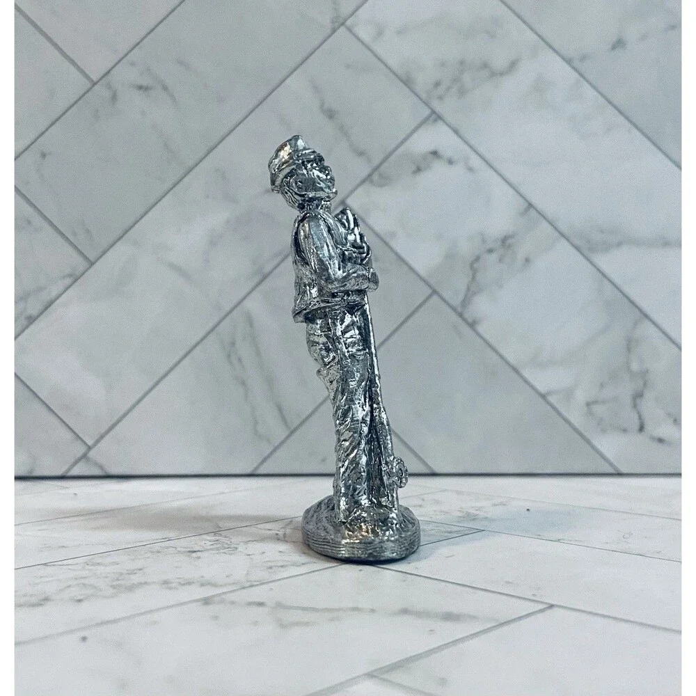 Vintage Metzke Pewter Fly Fisherman & Trout Figurine Set